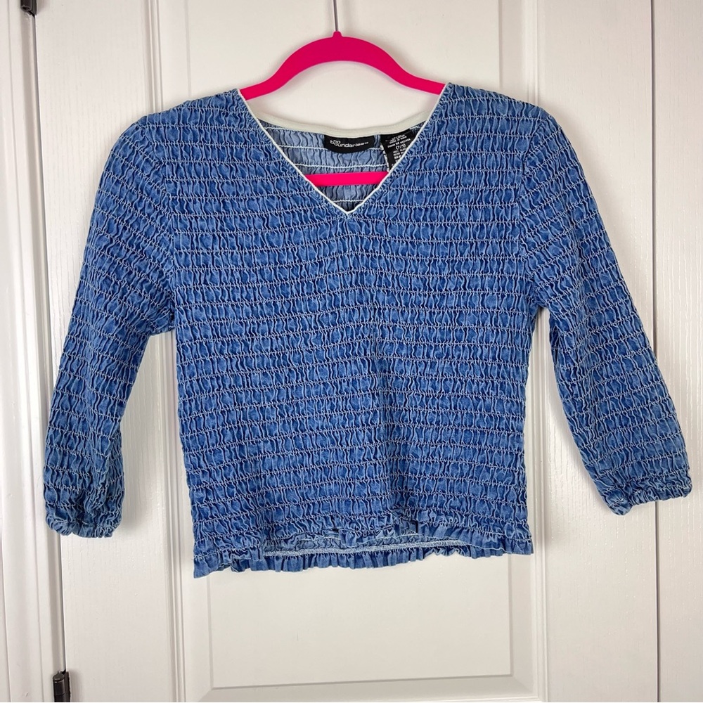 Vintage 90s No Boundaries Blue Smocked Scrunch Crop Top Shirt Juniors Medium 7/9